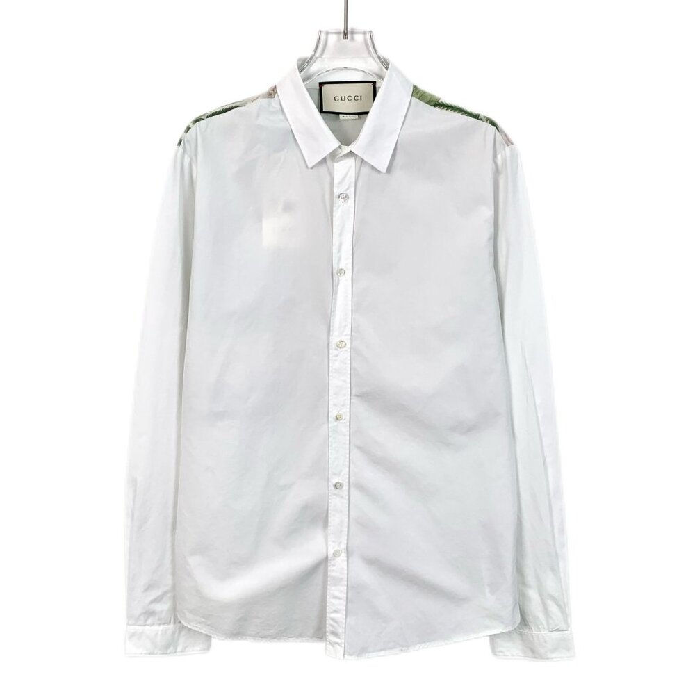 Gucci Mens White Button-Up Shirt With Tiger & Floral Back Print